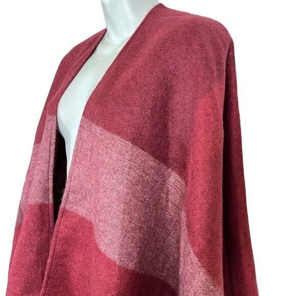Woolrich Womens Red Fringe Poncho Cape Wide Stripe Open Jacket Cardigan O/S - Picture 8 of 16
